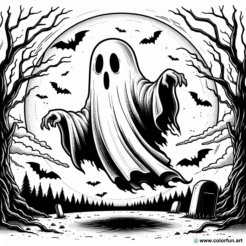 scary Halloween ghost coloring page fear