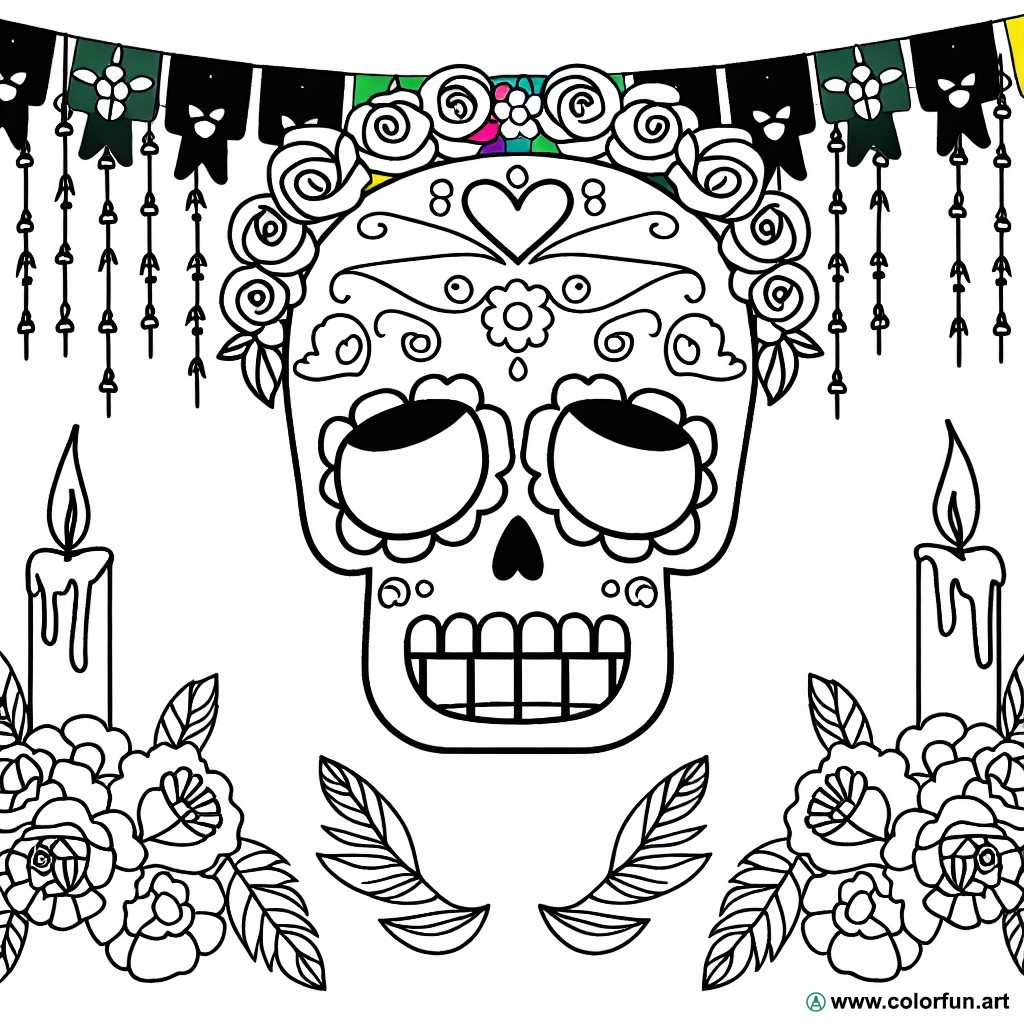 mexican skull traditional coloring page