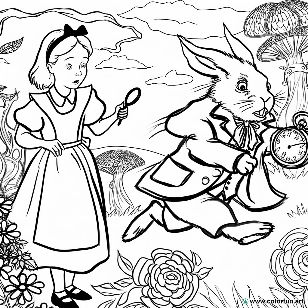 coloring page alice in wonderland white rabbit