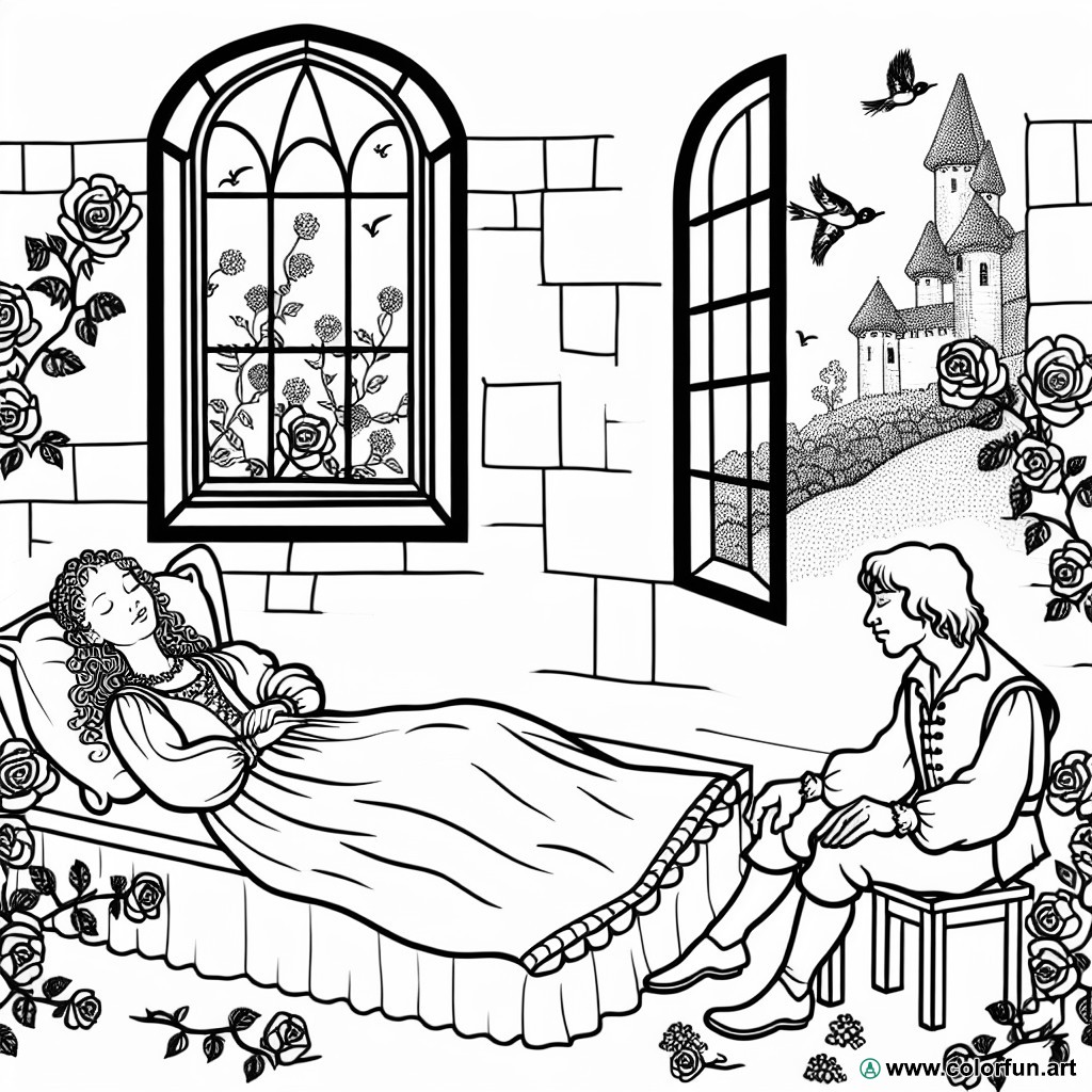 coloring page sleeping beauty easy