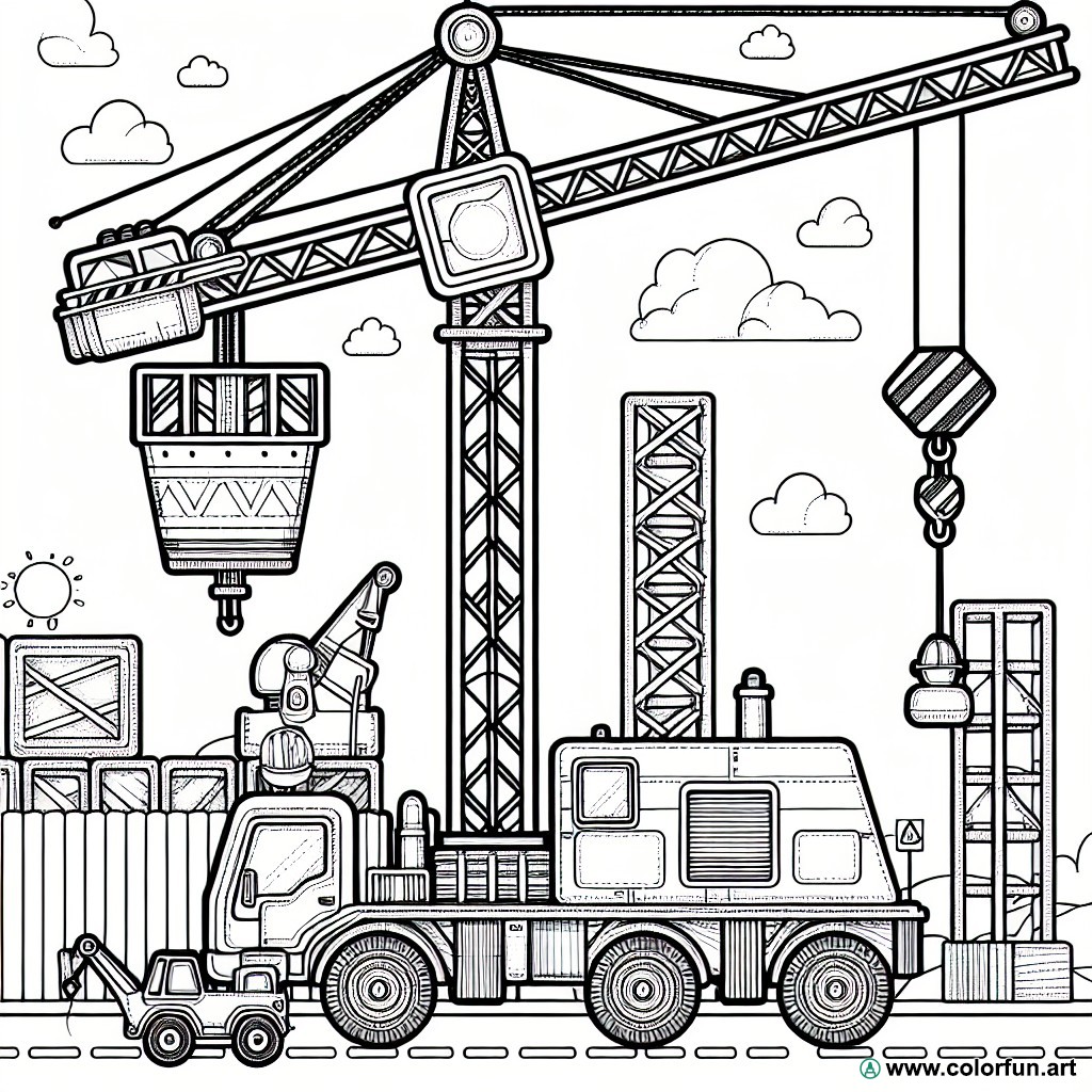 coloring page crane heavy machinery