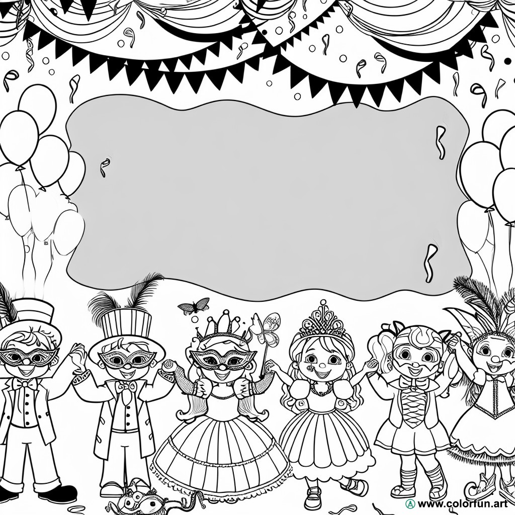 coloring page Mardi Gras costume party