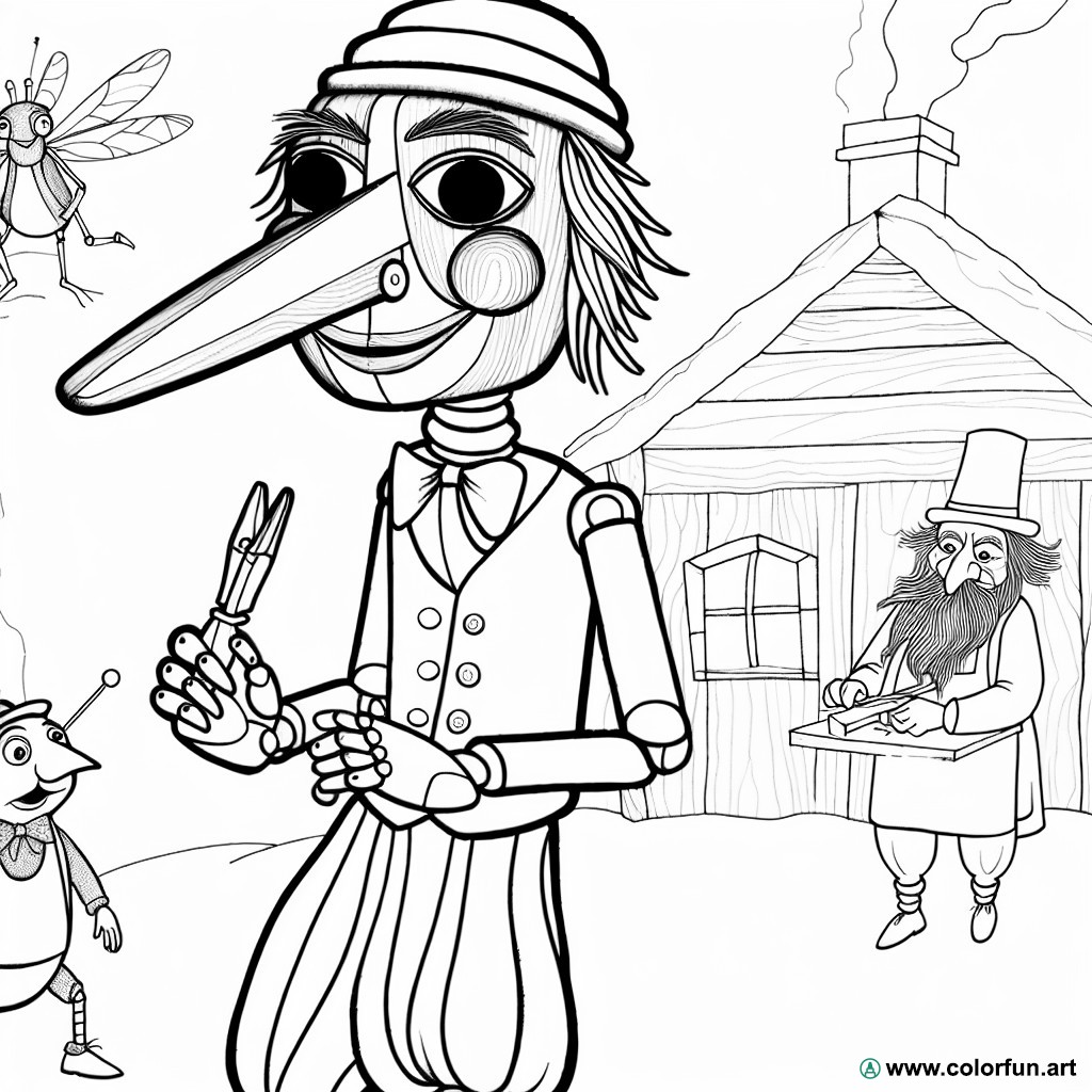 coloring page pinocchio characters