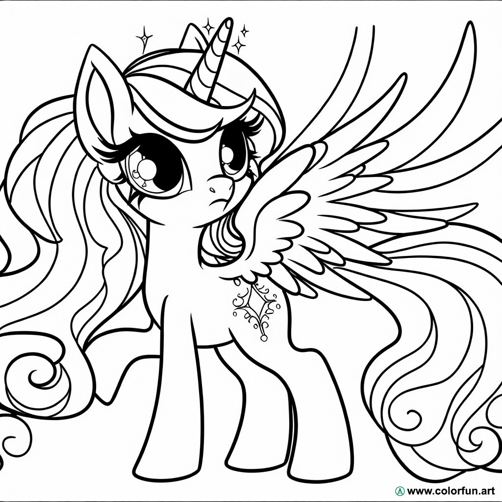 coloring page fantastic pony
