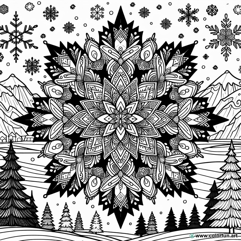 Snowflake landscape coloring page