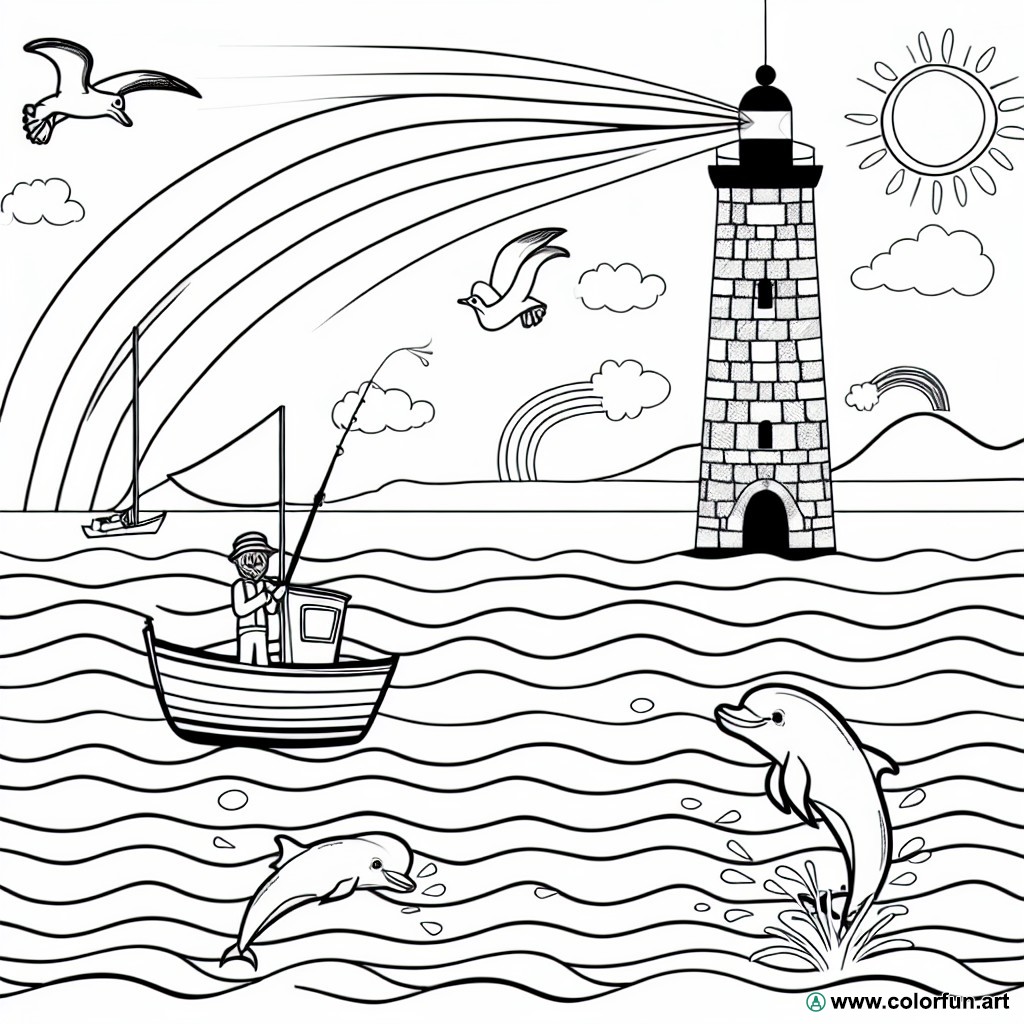 coloring page sea landscape