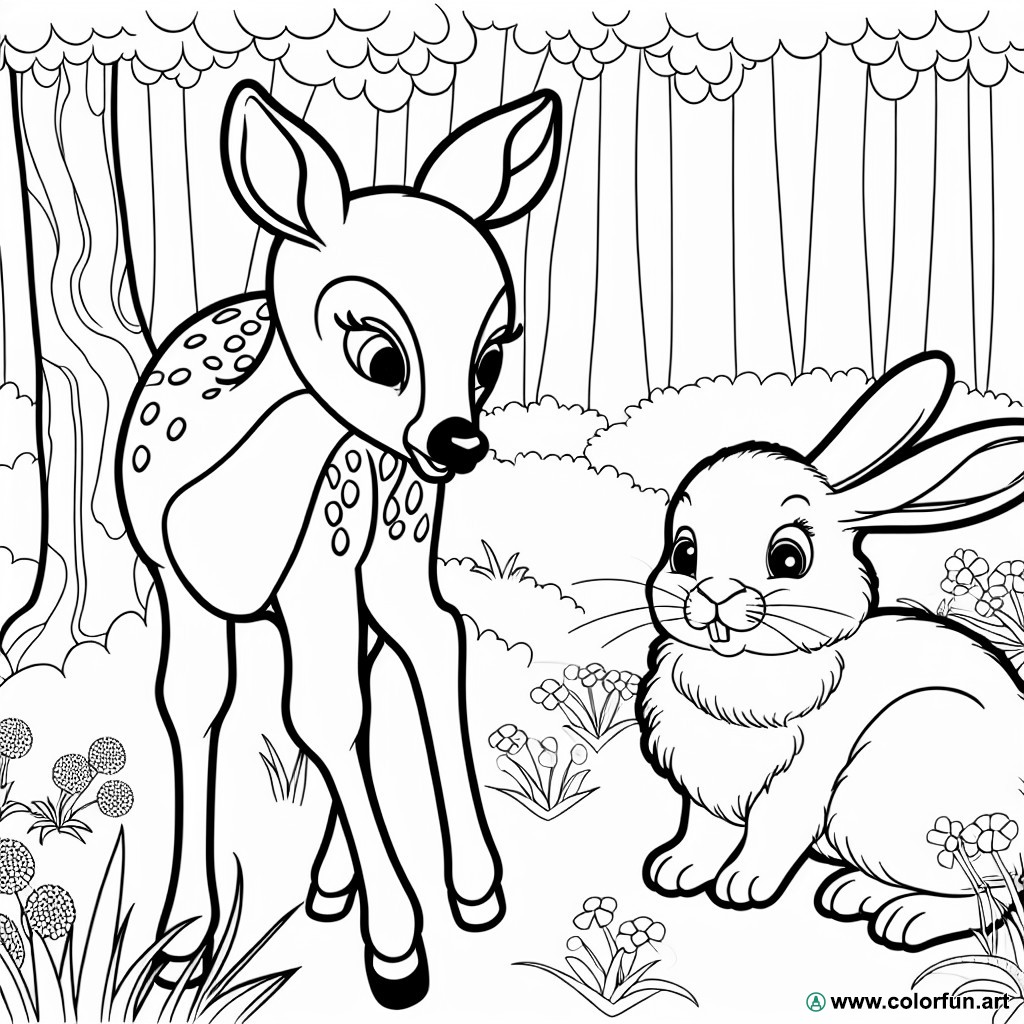 coloring page bambi and thumper
