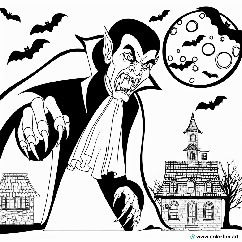 scary vampire Halloween coloring page