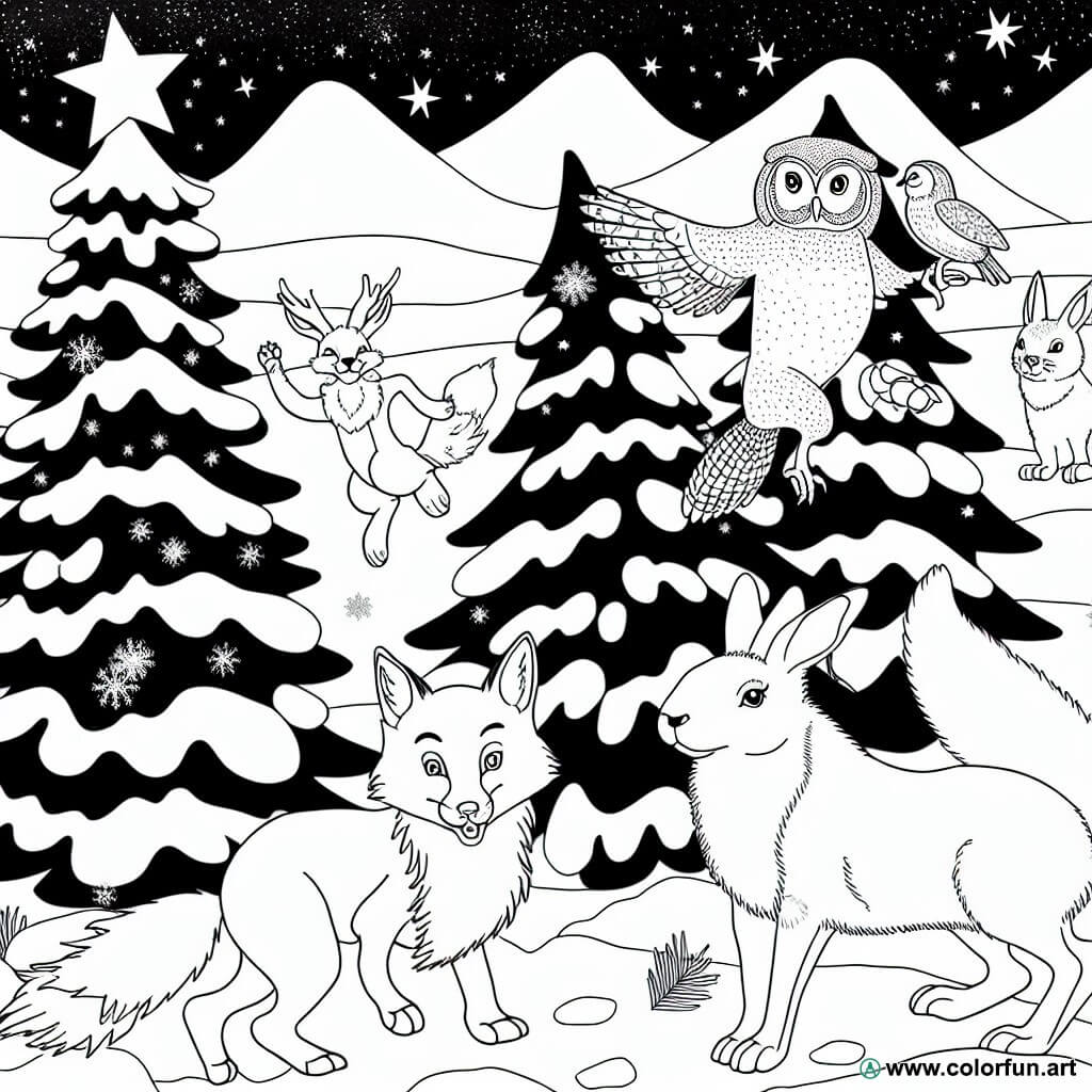 coloring page winter animals
