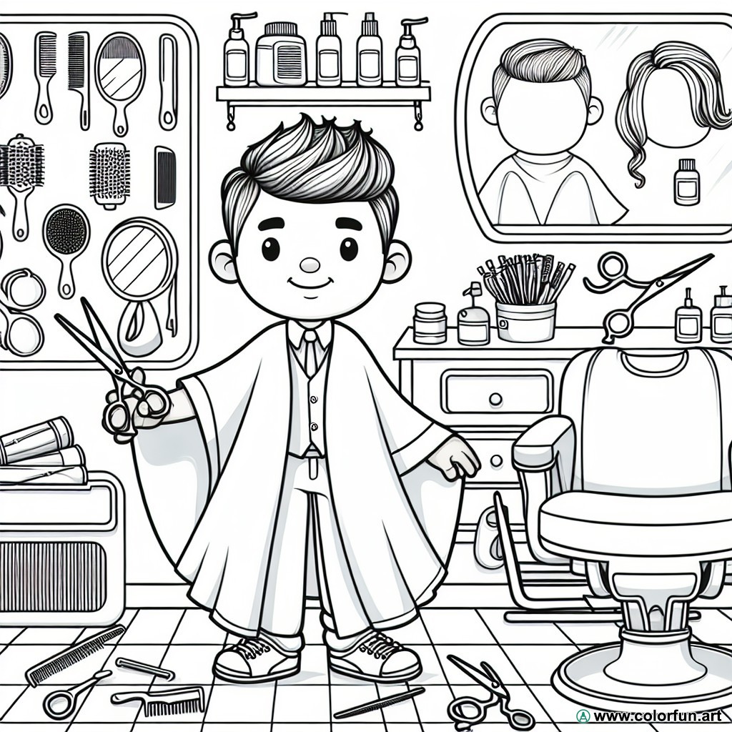 Coloring page of a stylized hairdresser