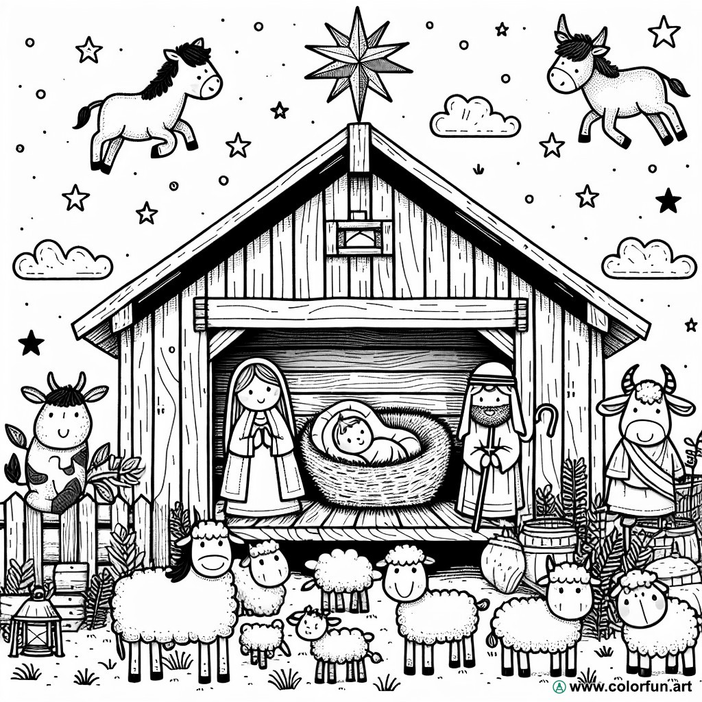 coloring page kindergarten nativity
