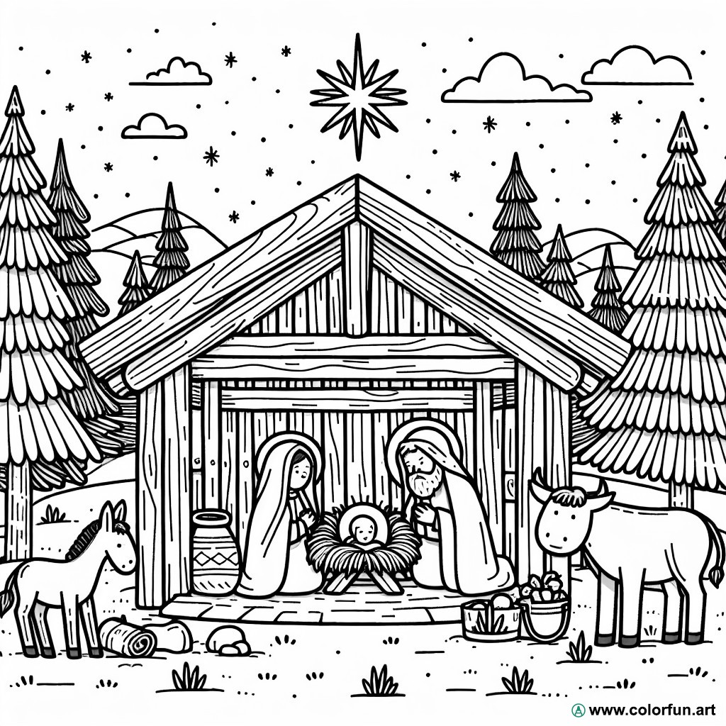 coloring page nativity Christmas crib