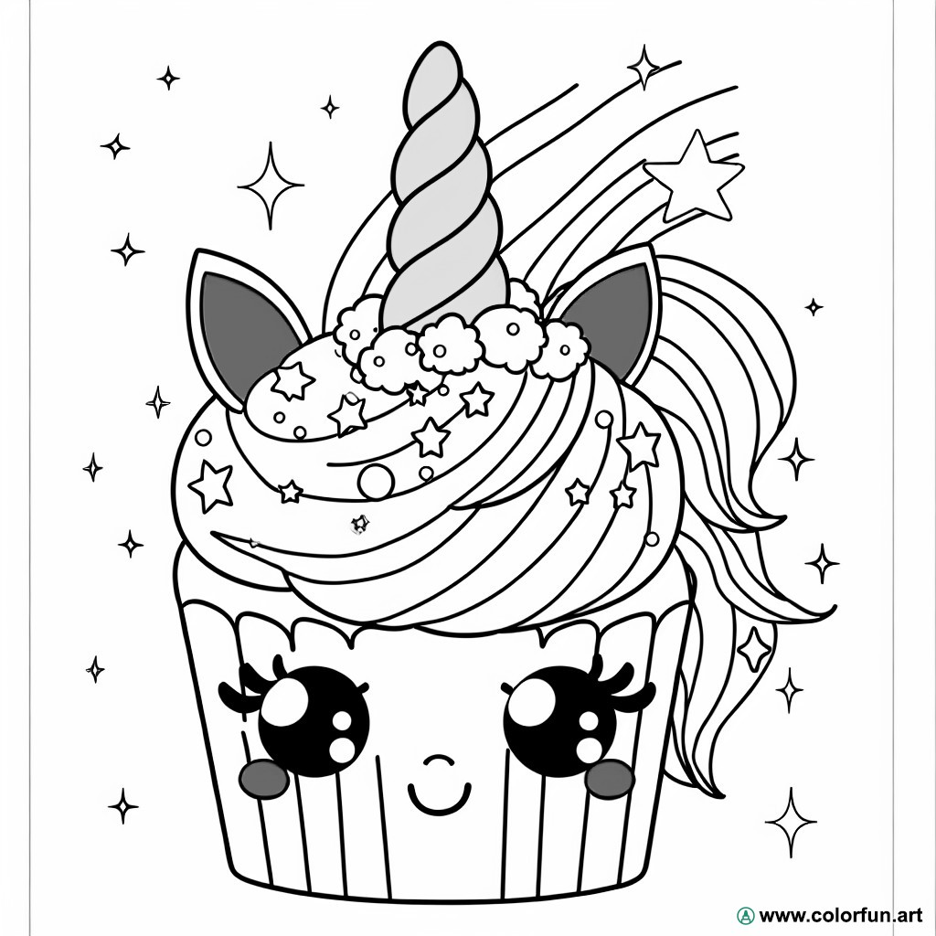 Coloring page kawaii unicorn cupcake
