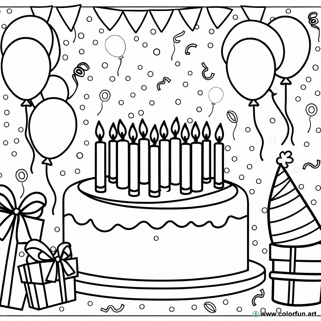 birthday cake balloons coloring page