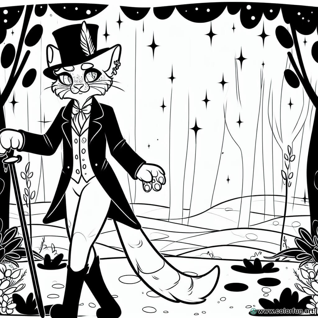 coloring page fairy tale Puss in Boots
