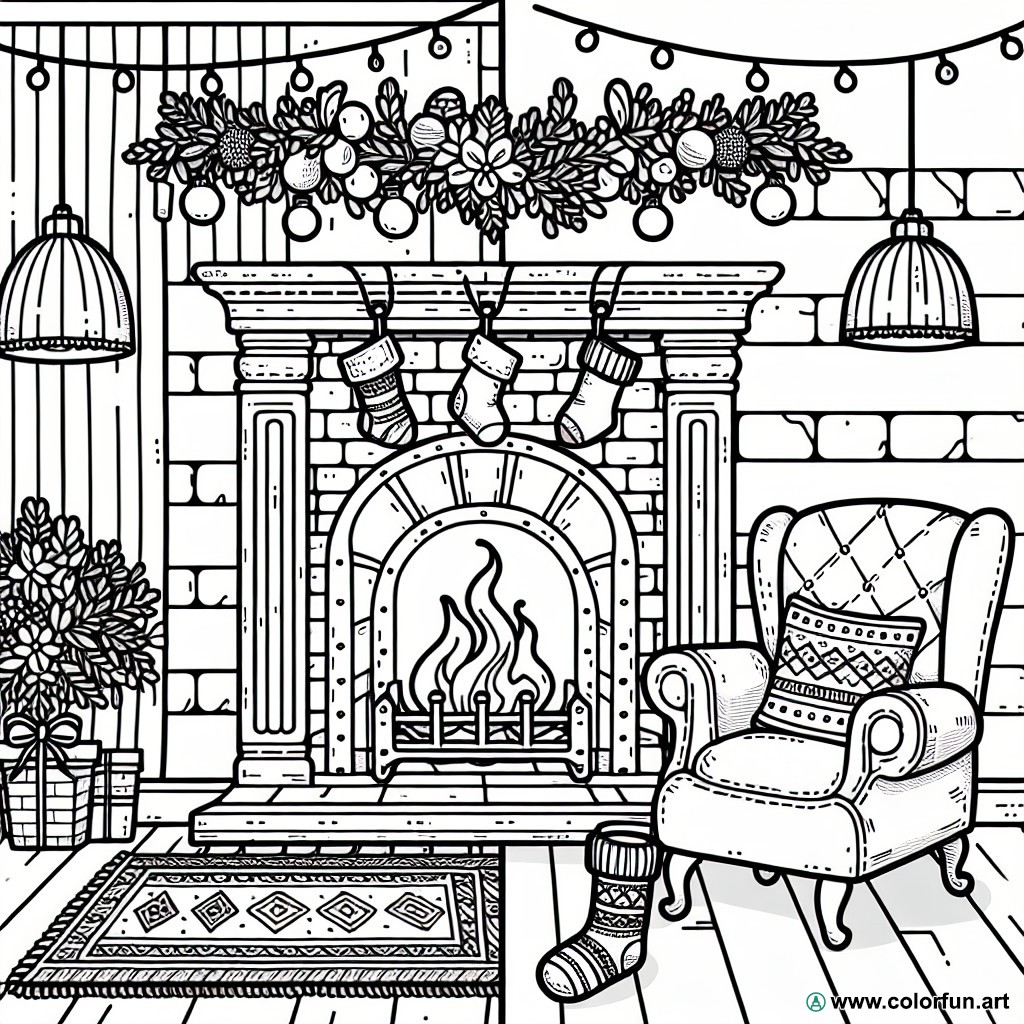 traditional fireplace coloring page
