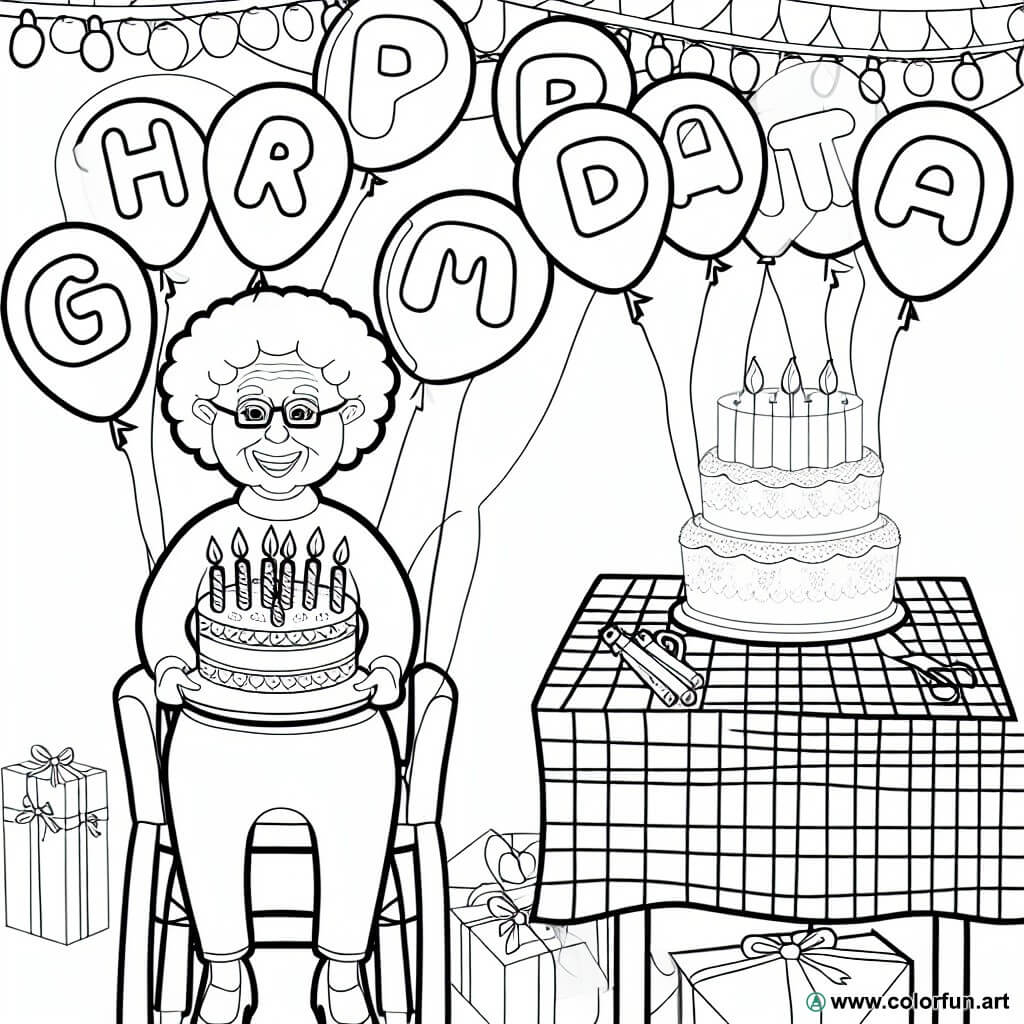 coloring page happy birthday granny