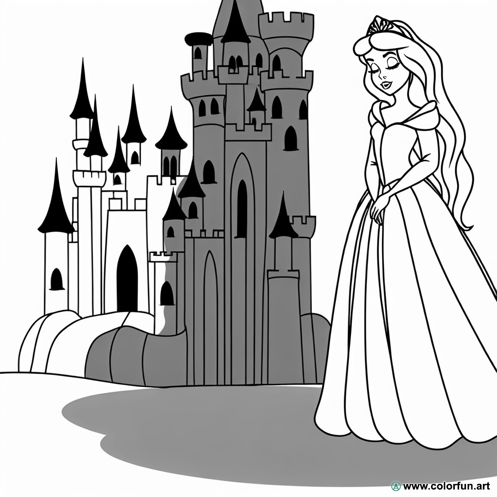 coloring page sleeping beauty castle