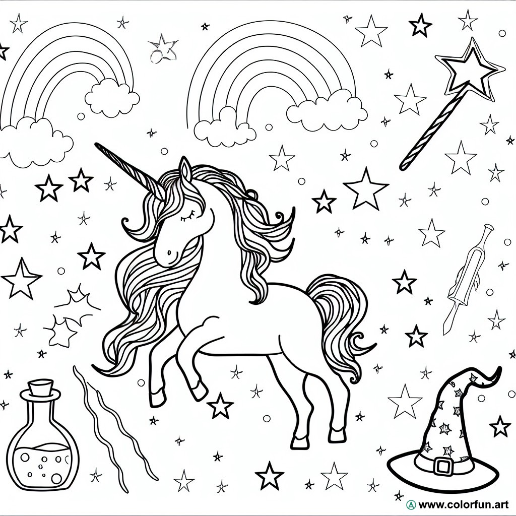 coloring page magic unicorns