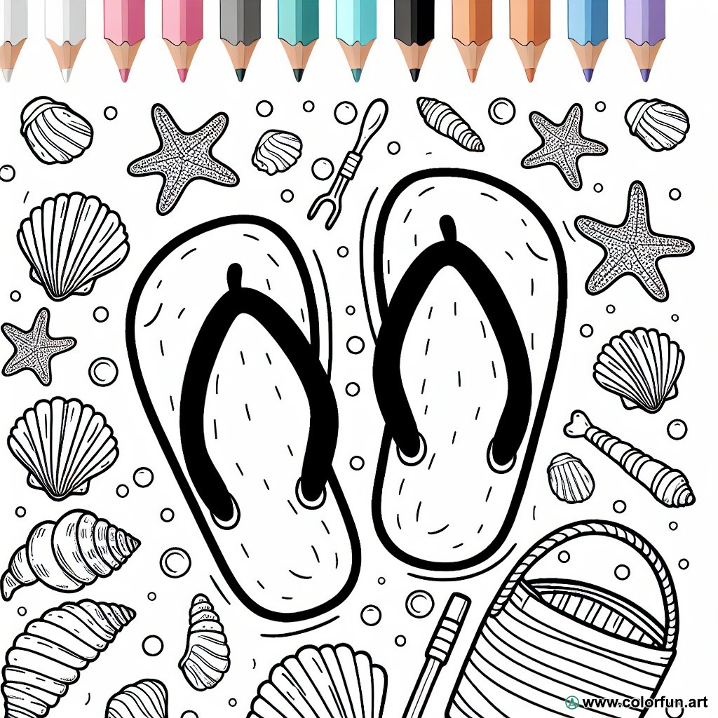 coloring page beach flip flops