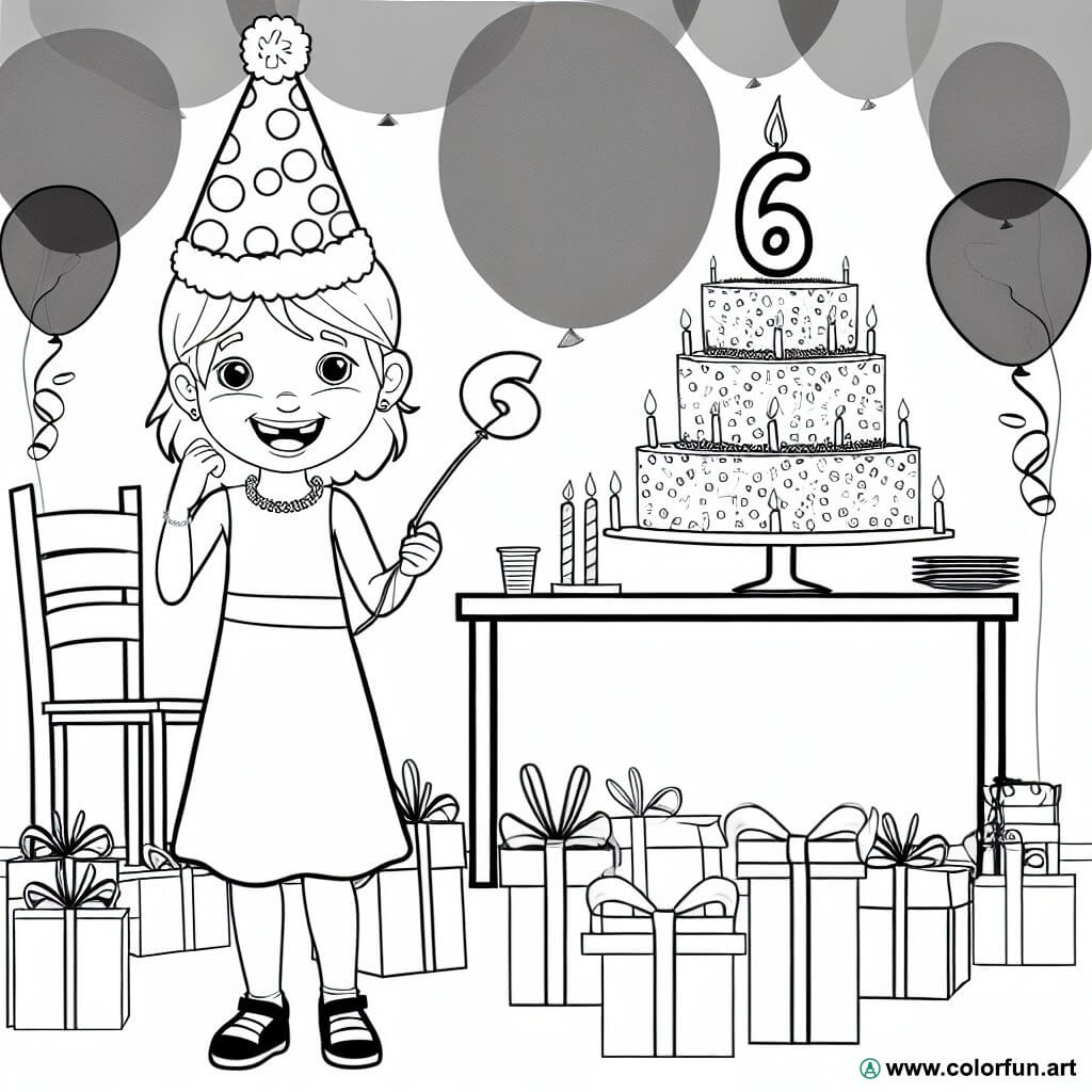 coloring page birthday 6 years easy
