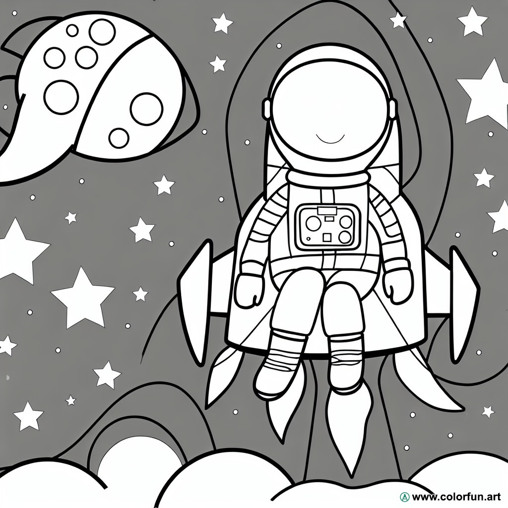 coloring page astronaut rocket