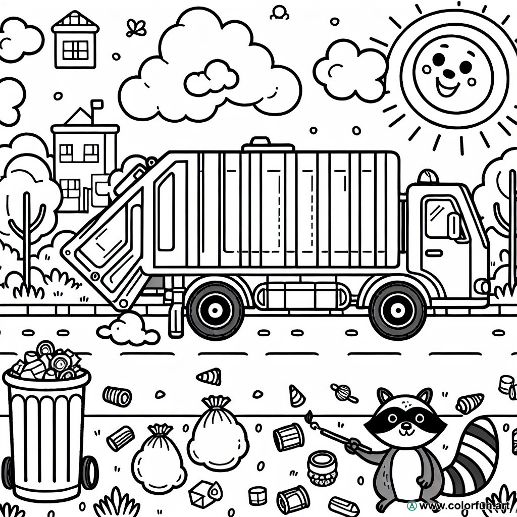 coloring page garbage truck collection