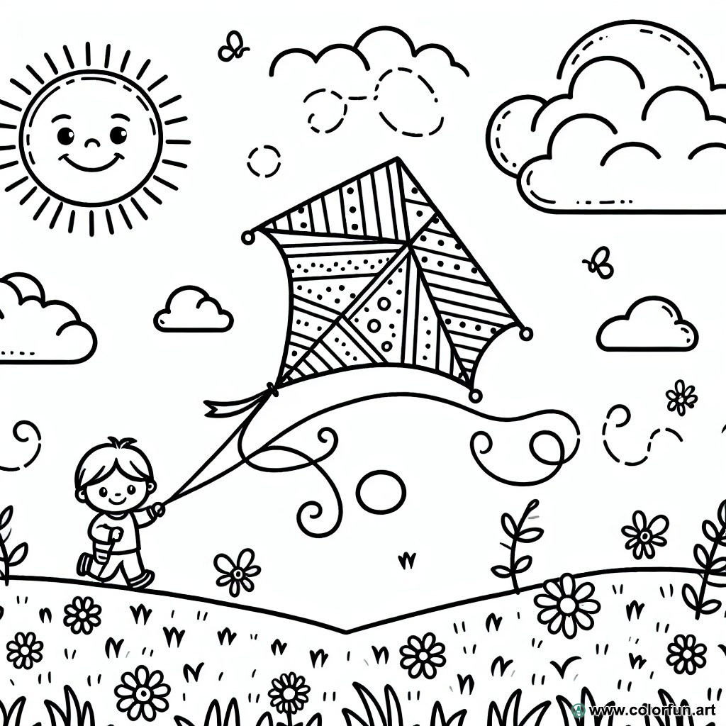 coloring page kite kindergarten