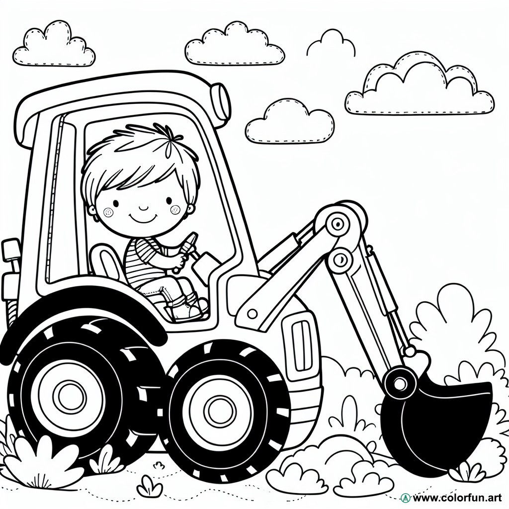 child coloring page bulldozer