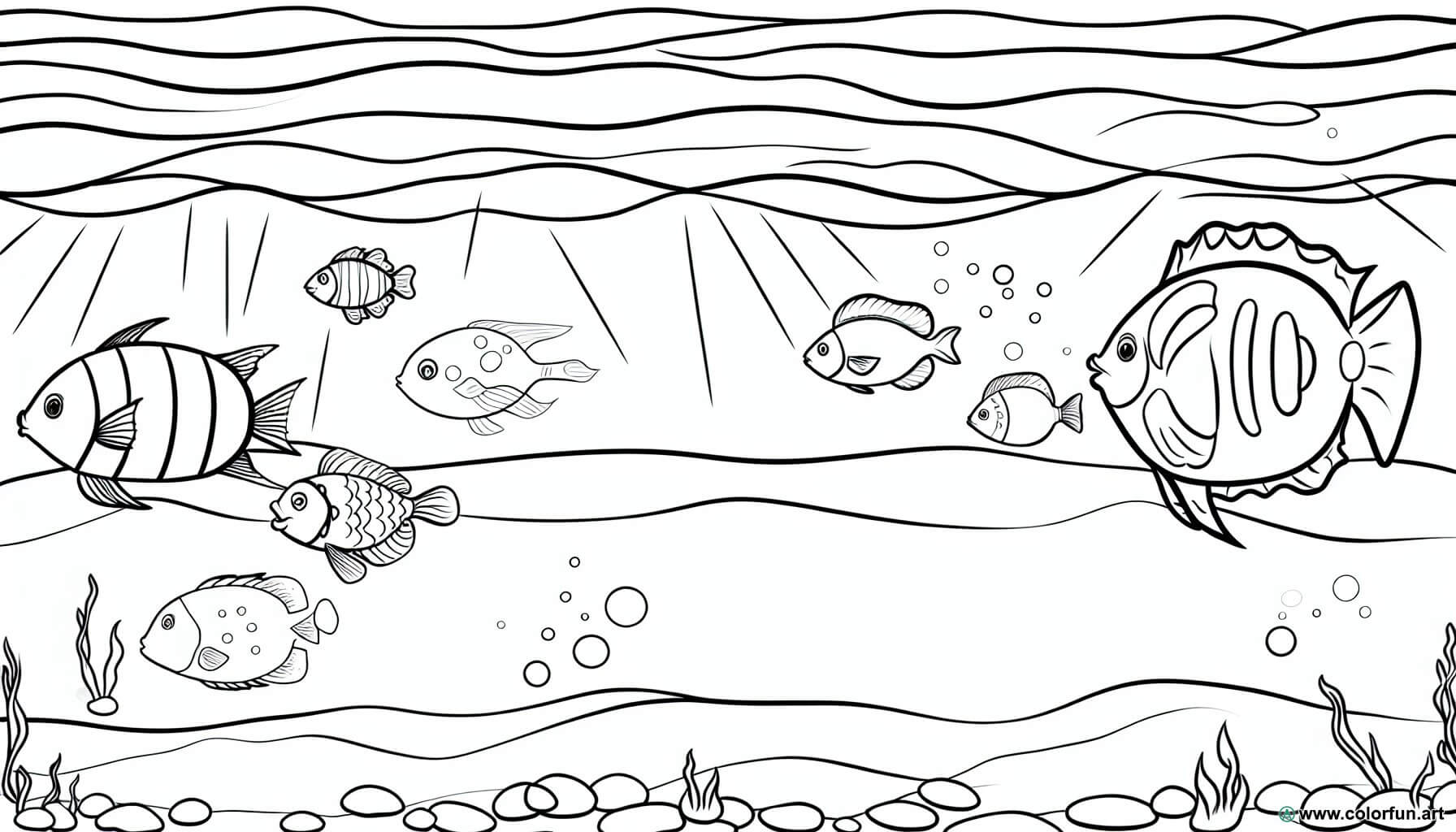 coloring page fish and sea