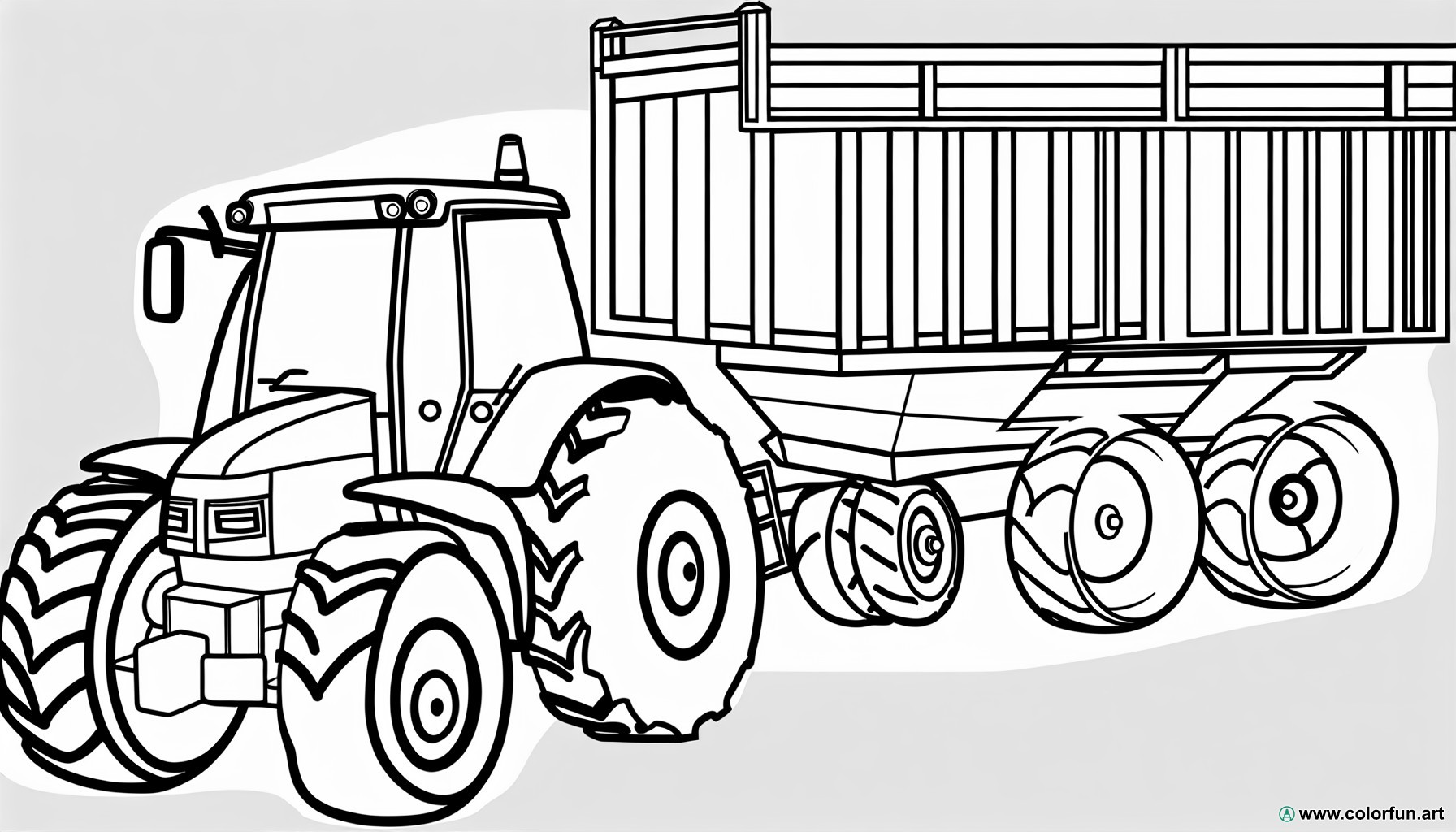 coloring page tractor and agricultural trailer