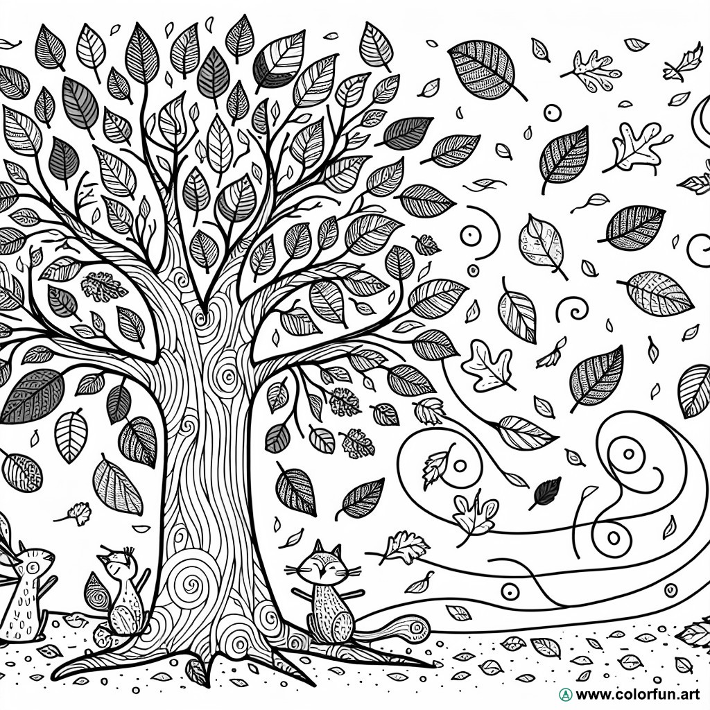 coloring page easy autumn tree