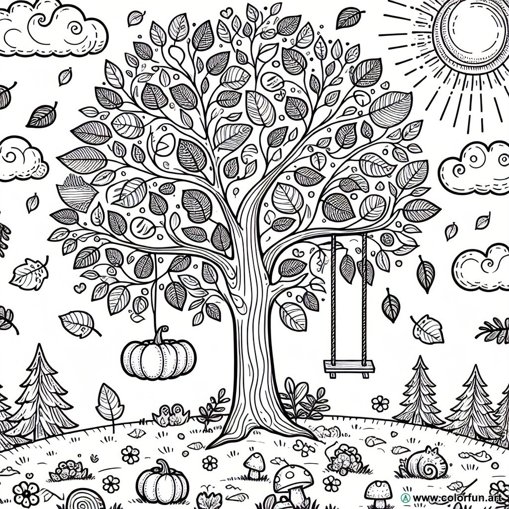 coloring page autumn tree kindergarten