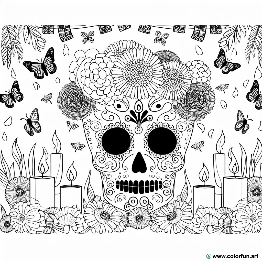 coloring page day of the dead adult