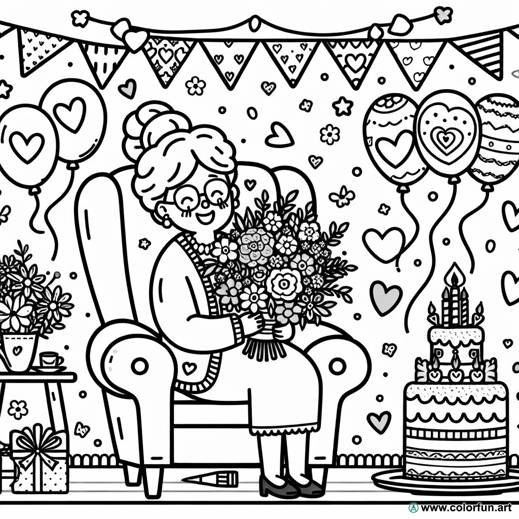 coloring page grandma party
