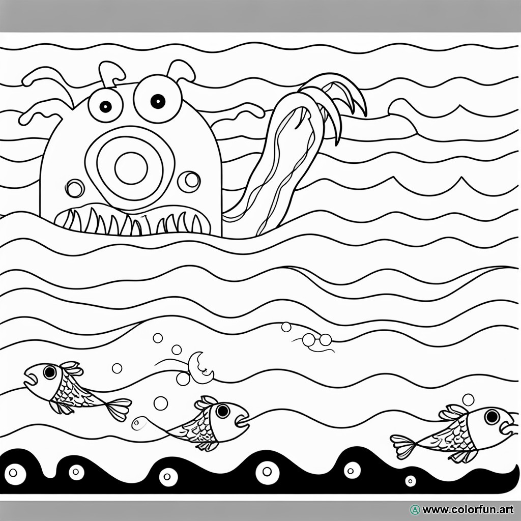 coloring page sea monster