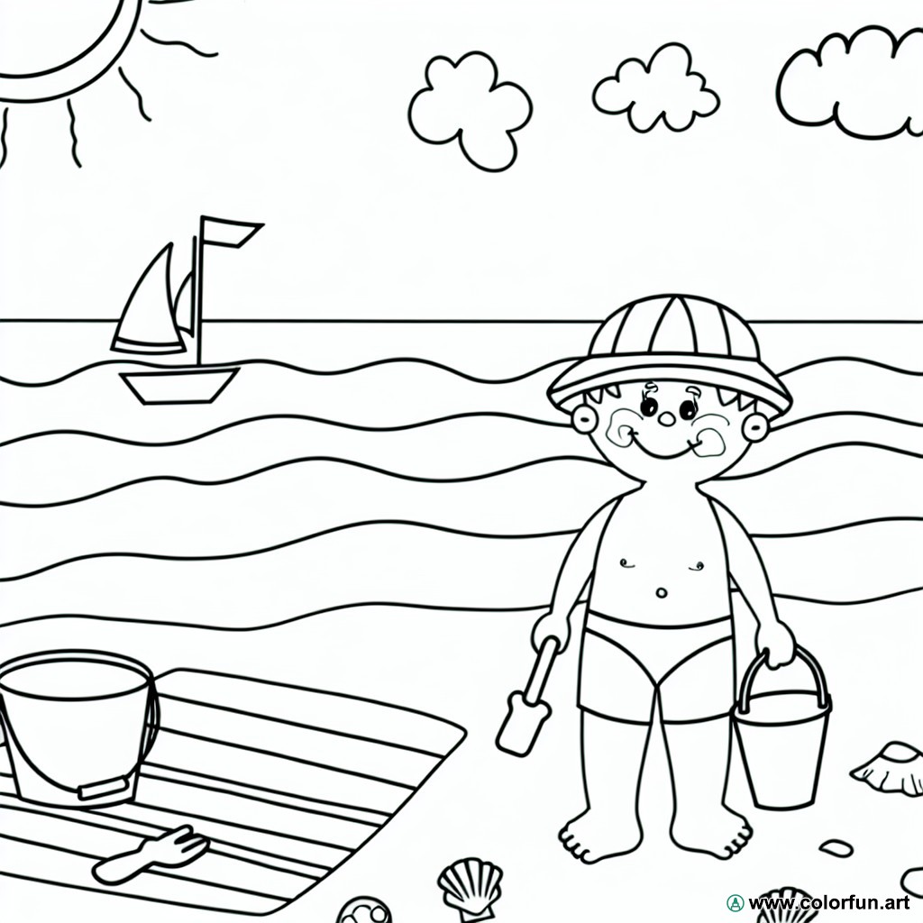 coloring page sun beach