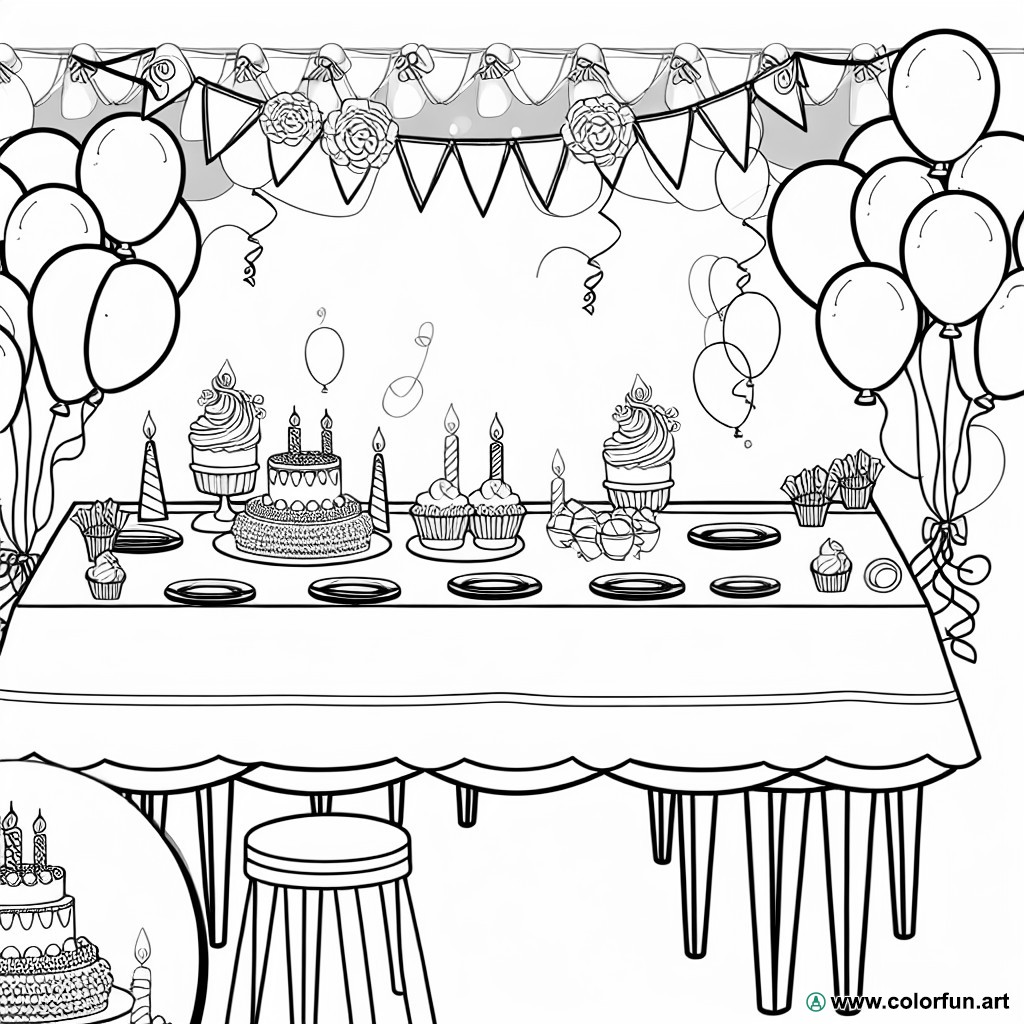 coloring page party table