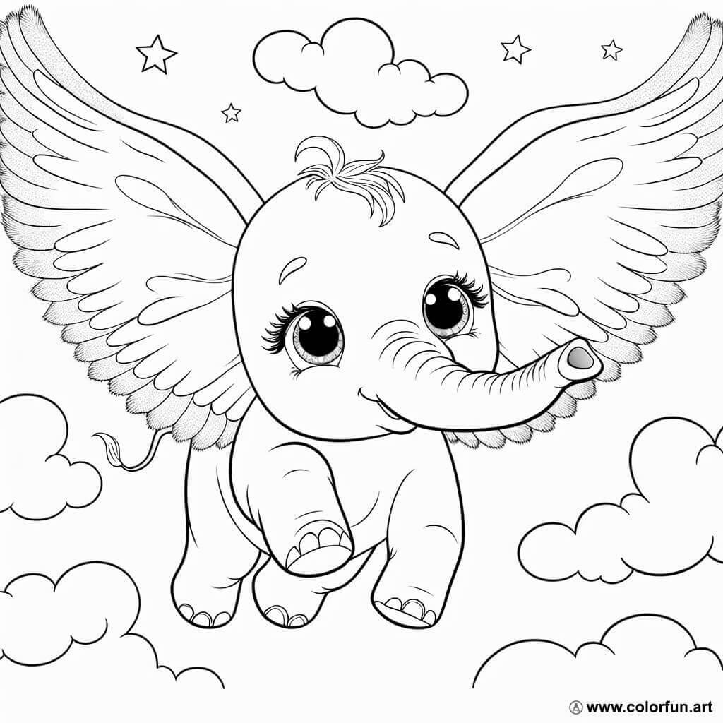 coloring page flying dumbo
