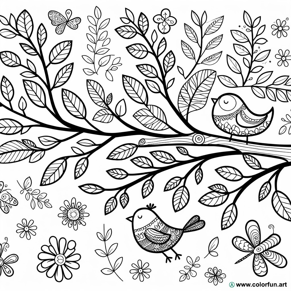 coloring page tree leaves nature
