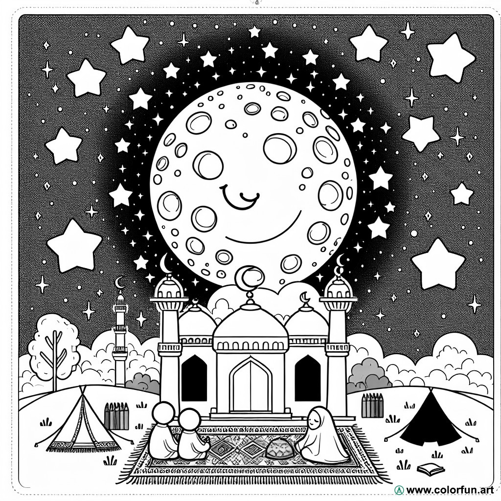 coloring page moon ramadan