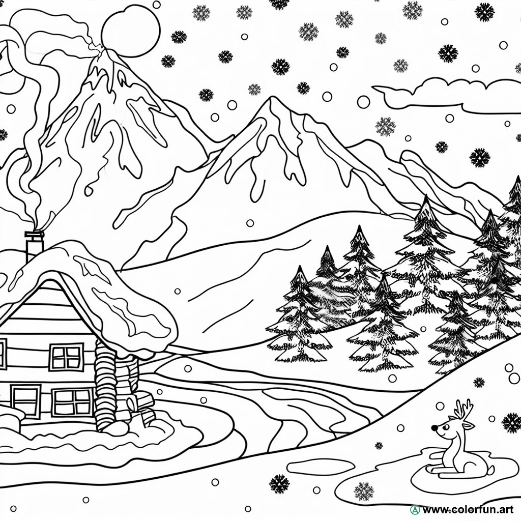 coloring page snow mountain