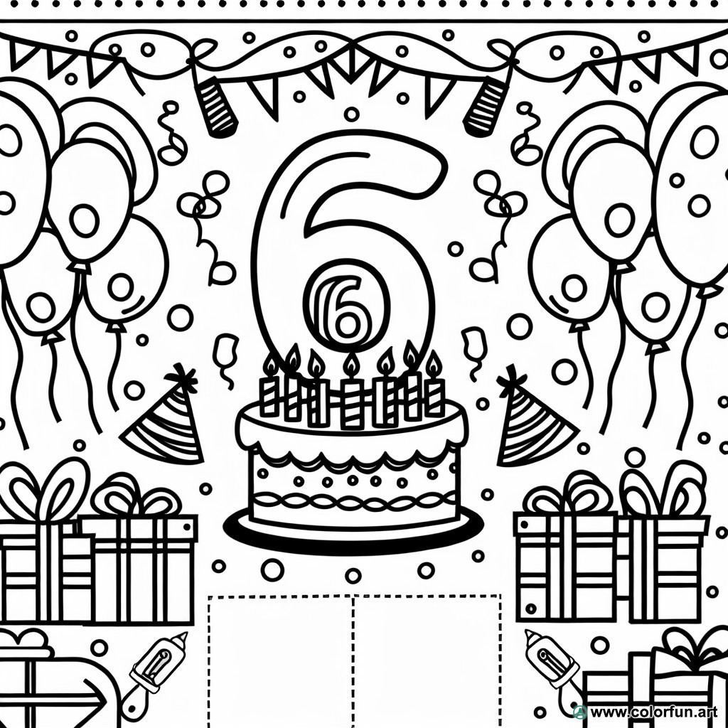 Numbered 6th birthday coloring page