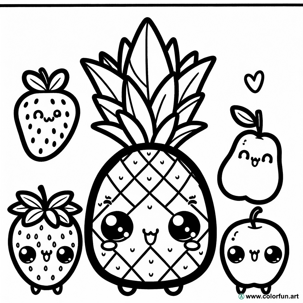 Coloring page cute fruits