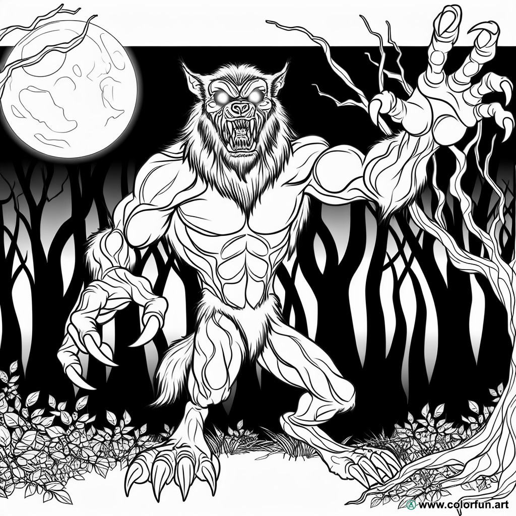 coloring page werewolf nocturnal