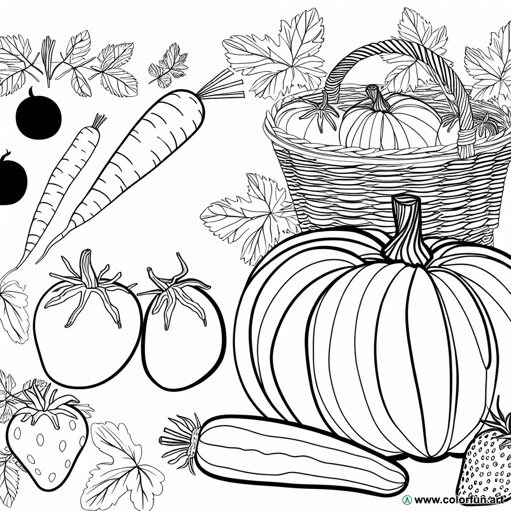 coloring page vegetable and fruit garden