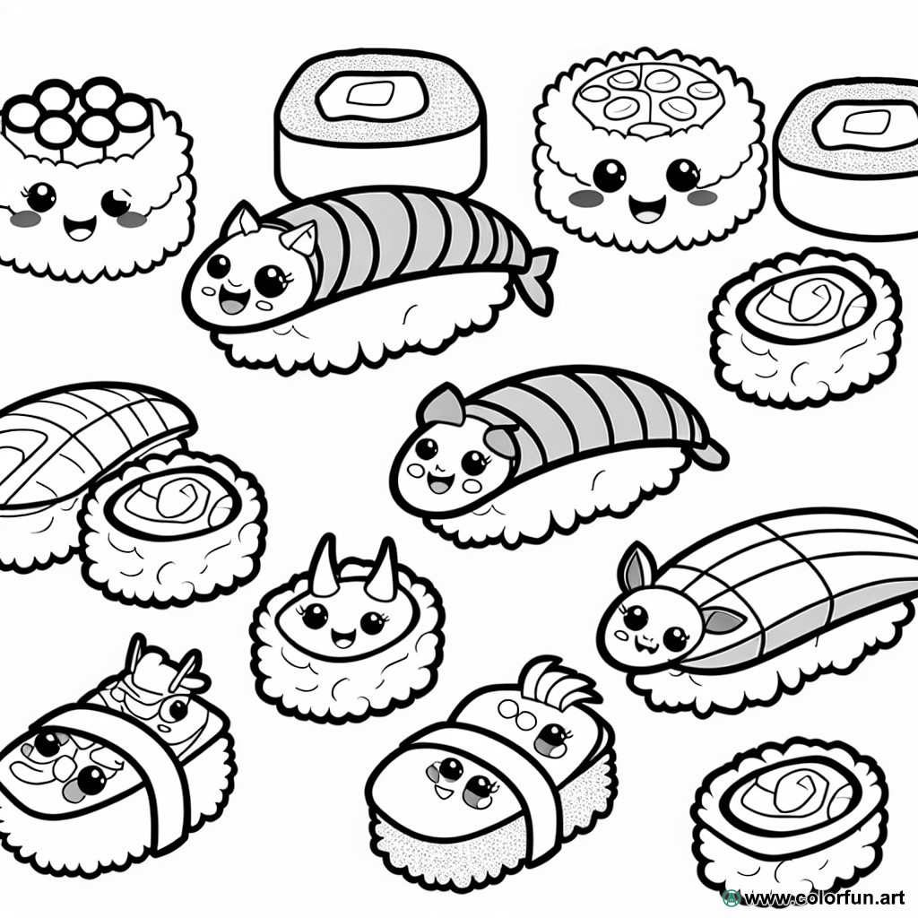 coloring page cute sushi