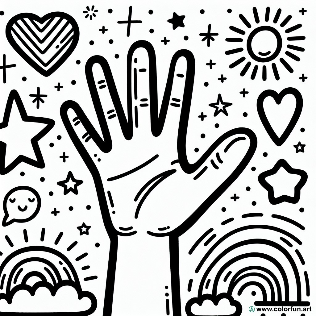 child hand coloring page