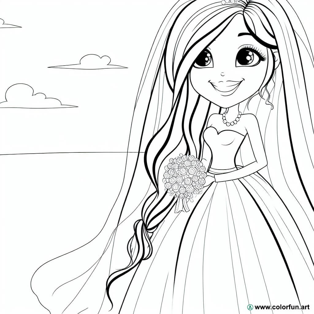 coloring page bride hair