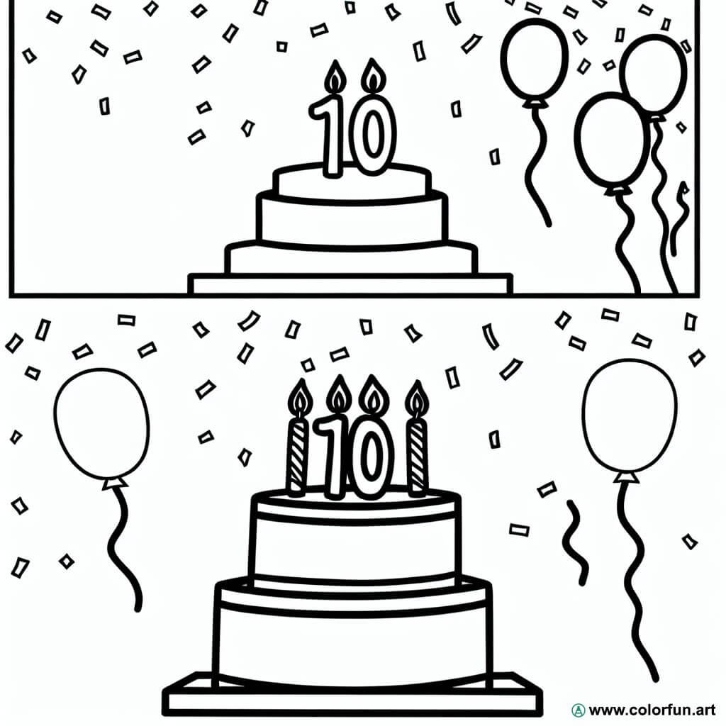 coloring page birthday 10 years old simple